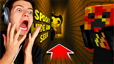 Preston looking scared at a creepy minecraft hallway